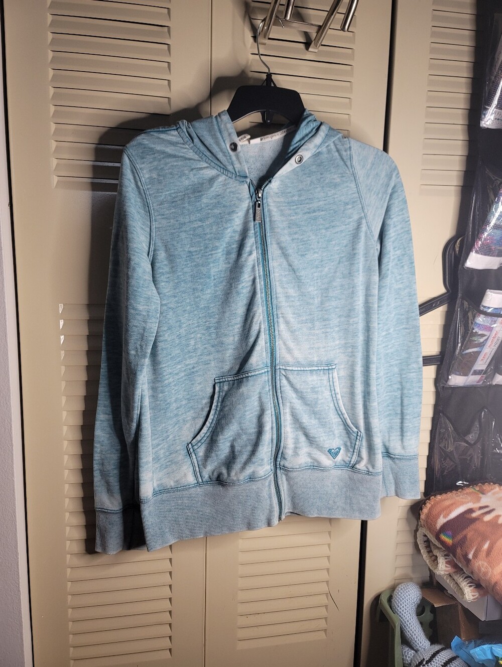 Vintage Y2K Roxy Sunrise Surf Blue Distressed Zip Hoodie Sweatshirt Women's M